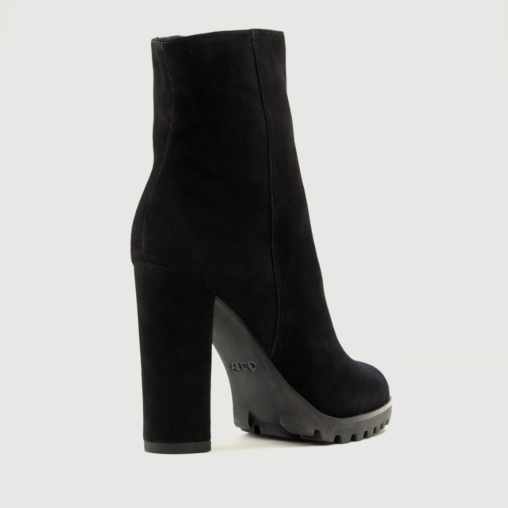 Aldo Tealith Women’s Sz 6.5 Black 4.25” Suede leather ankle boots booties zip